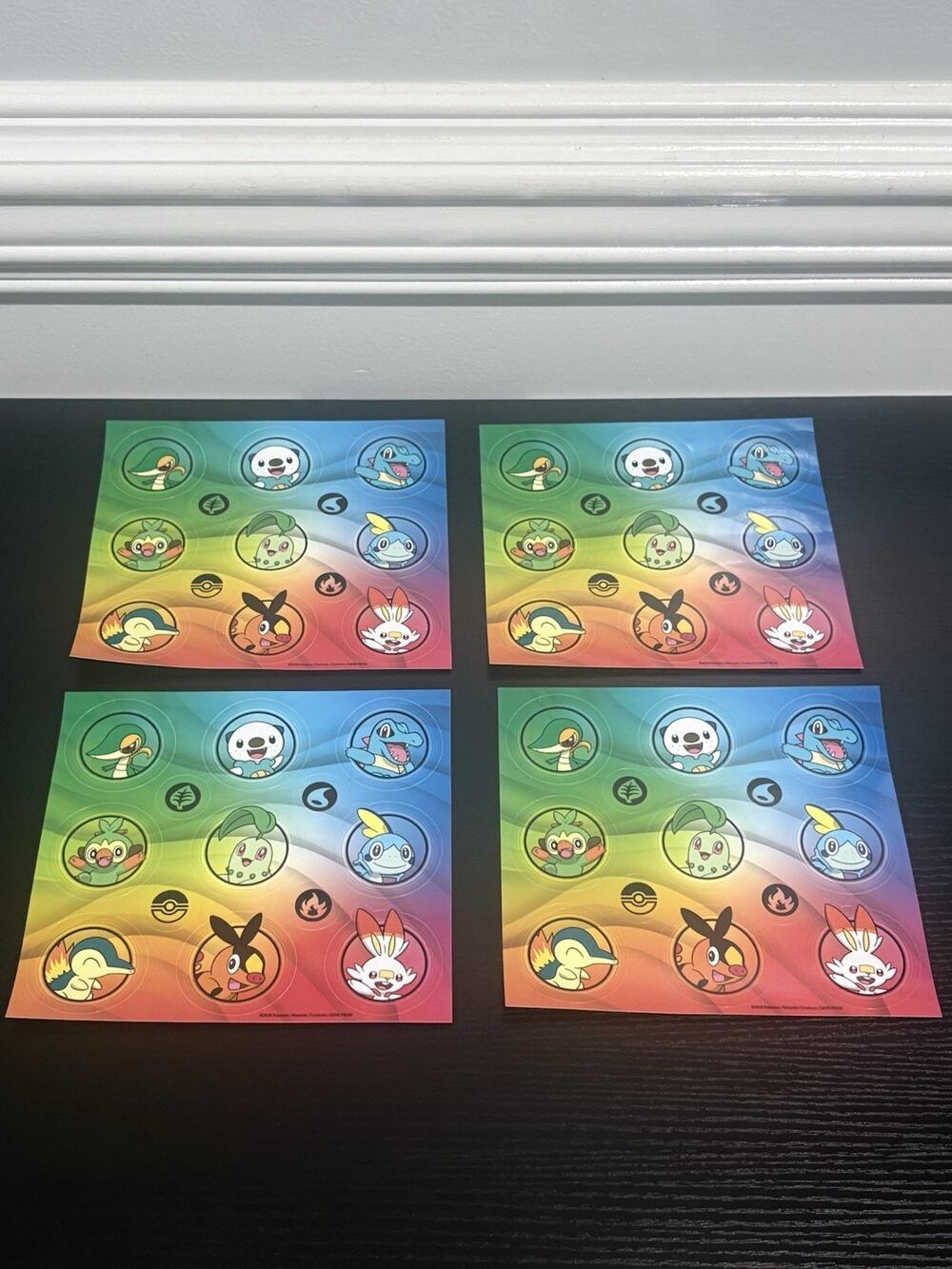 Lot of 4: Pokemon First Partner Series 2 Sticker Sheet - Gen 2 / 4 / 8 Starters